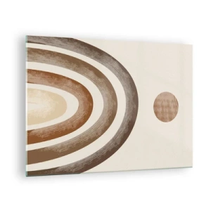 Tablou pe sticlă - Dungi și cercuri abstracte în nuanțe de maro - 70x50cm - Într-o galaxie îndepărtată - Decorațiune modernă pentru perete pentru living și dormitor ARTTOR