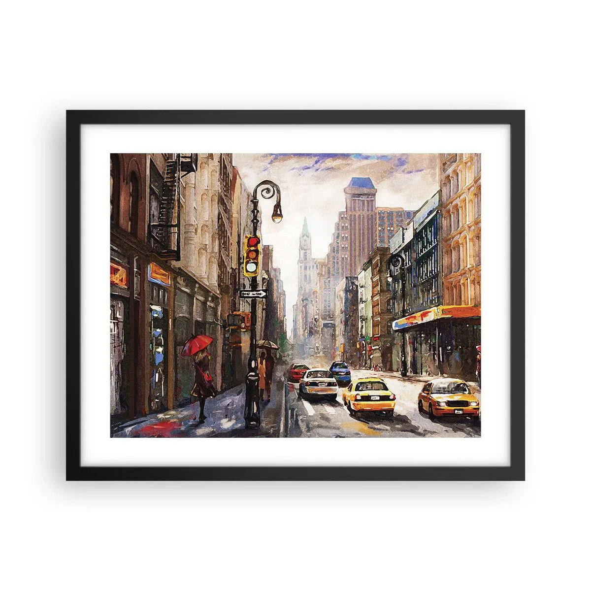 Poster în ramă neagră - New York - plin de culoare și în ploaie - 50x40 cm