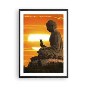 Poster în ramă neagră - statuie a lui Buddha pe un cer portocaliu - 50x70cm - Fără frică de lume - Decorațiune modernă pentru perete pentru living și dormitor ARTTOR