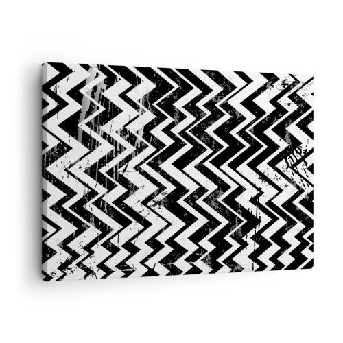 Tablou pe pânză Canvas - Model în zig-zag alb-negru cu abraziuni artistice - 70x50cm - Zig-alb, zag-negru - Decorațiune modernă pentru perete pentru living și dormitor ARTTOR