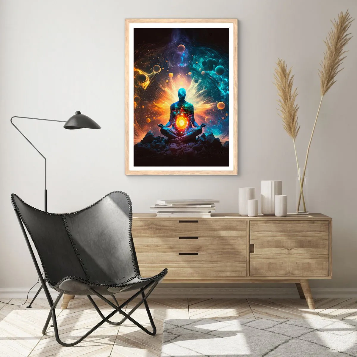 Poster în ramă de stejar deschis - Liniște cosmică - 40x50 cm