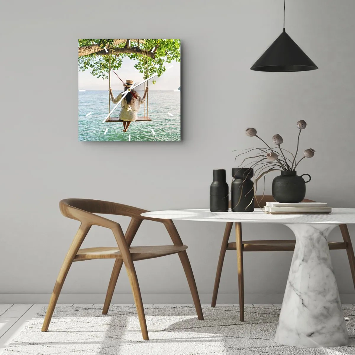 Ceas de perete - Ceas pe sticlă - Viața este frumoasă - 30x30 cm