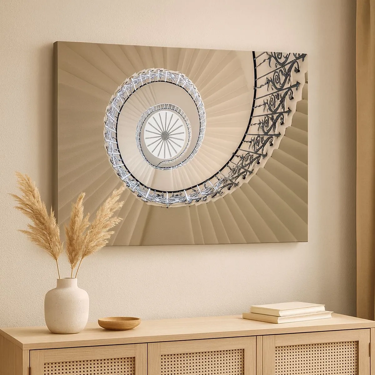 Tablou pe pânză Canvas - Scară în spirală într-o abordare geometrică elegantă - 70x50cm - În interiorul cochiliei - Decorațiune modernă pentru perete pentru living și dormitor ARTTOR