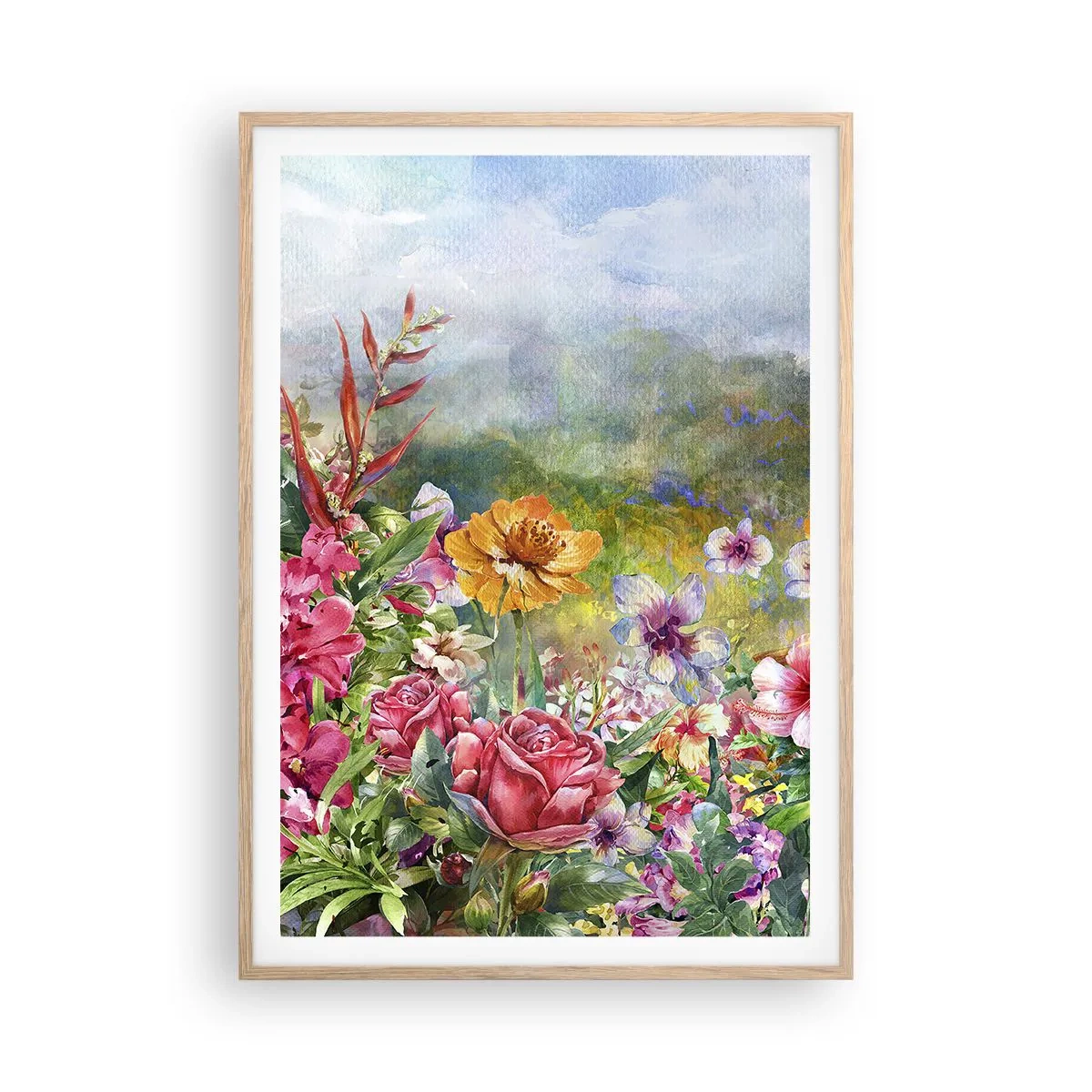 Poster în ramă de stejar deschis - O grădină înnebunită - 70x100 cm