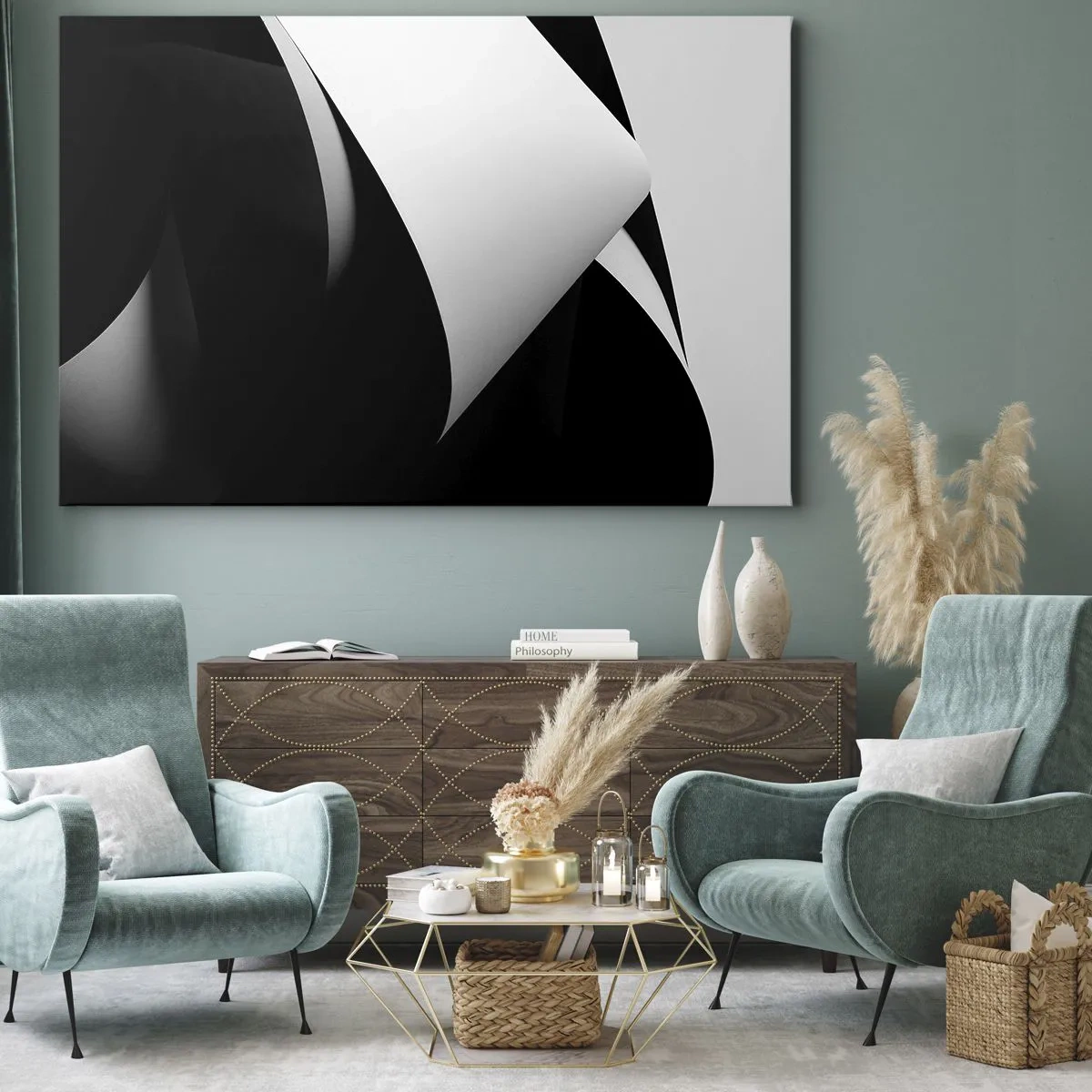 Tablou pe pânză Canvas - Forme abstracte în alb și negru cu contraste izbitoare - 70x50cm - Planuri de lumină din adâncurile umbrelor - Decorațiune modernă pentru perete pentru living și dormitor ARTTOR