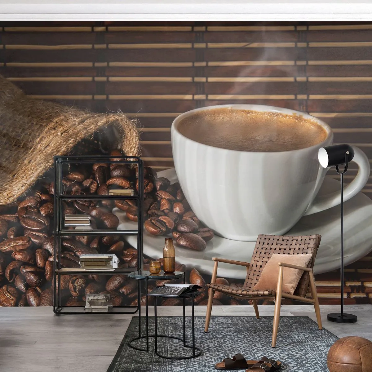 Tapet Standard Eco - Negru de cărbune, transparență de chihlimbar - Gastronomie, Cafea, ceașcă de cafea - 200x140 cm