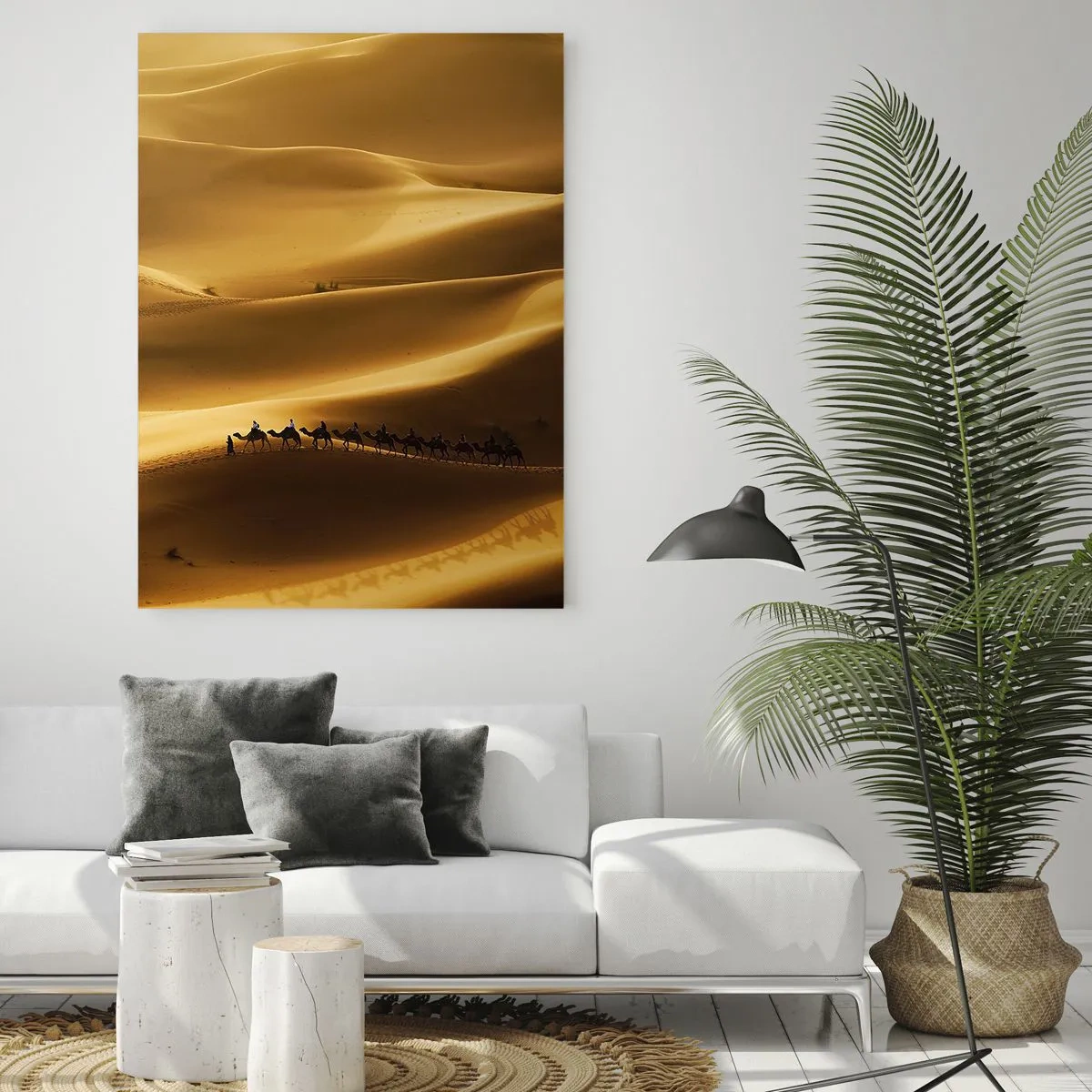 Tablou pe sticlă - Caravana pe valurile deșertului - 50x70 cm