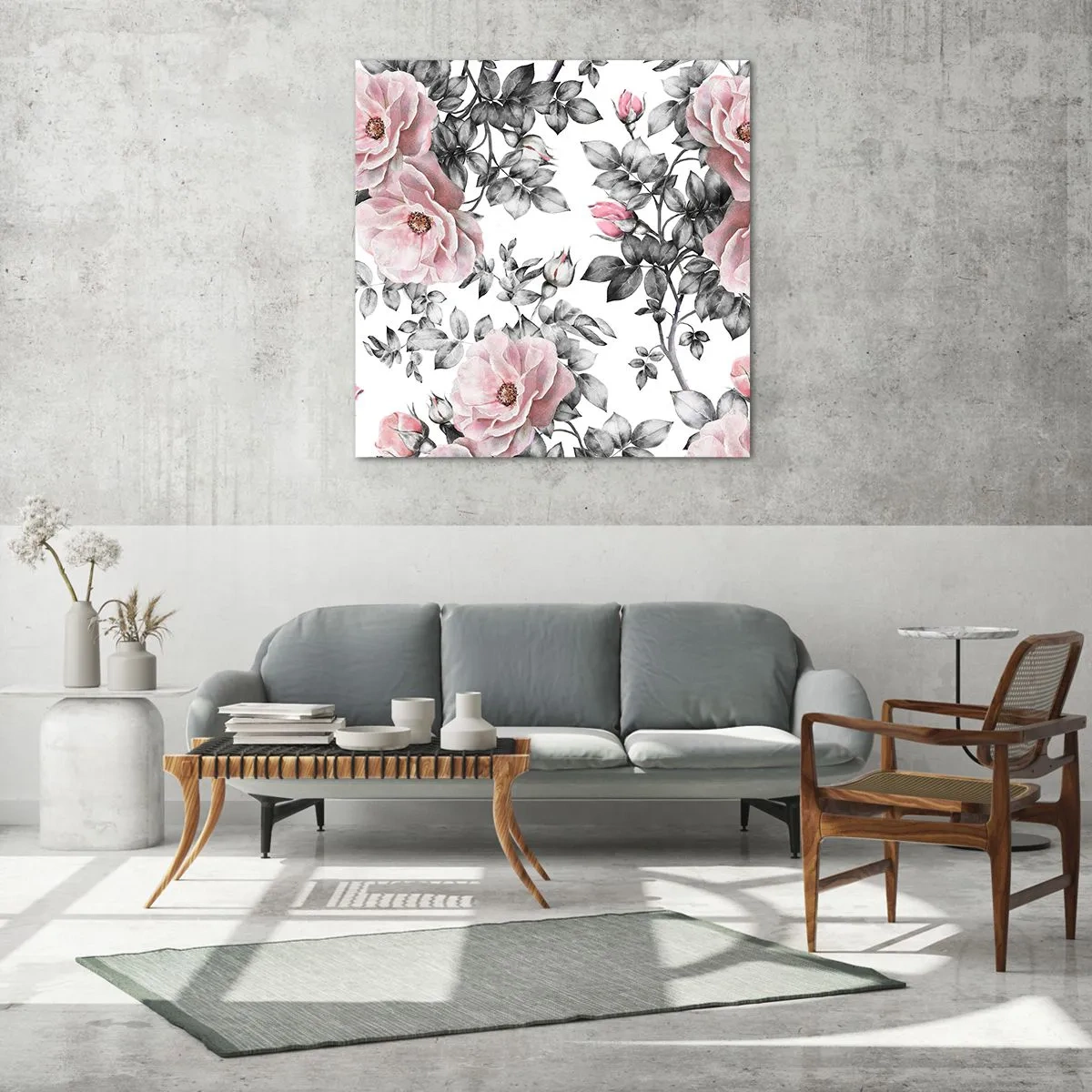 Tablou pe sticlă - Pierde-te în florile de trandafir - 40x40 cm