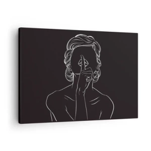 Tablou pe pânză Canvas - Siluetă minimalistă a unei femei pe fundal negru - 70x50cm - Frumusețea înflorește în tăcere - Decorațiune modernă pentru perete pentru living și dormitor ARTTOR