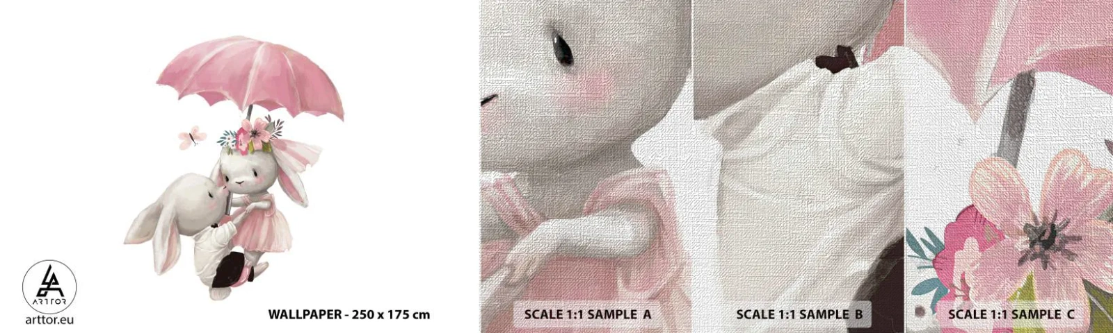 Mostră tapet Premium Canvas - Pur și simplu dragoste - Pentru copii, Iepuri, Basm - 100x30 cm