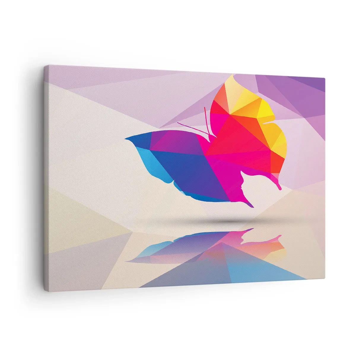 Tablou pe pânză Canvas - Siluetă geometrică de fluture în culori vibrante - 70x50cm - Curcubeu de fluture - Decorațiune modernă pentru perete pentru living și dormitor ARTTOR