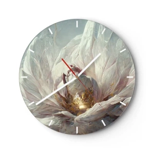 Ceas de perete - Ceas pe sticlă - O floare lată în tonuri deschise cu un centru lucios - 30x30cm - Înflorește o dată la o sută de ani - Decorațiune modernă pentru perete pentru living, bucătărie și dormitor ARTTOR