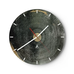 Ceas de perete - Ceas pe sticlă - Structură cu aspect de lemn și accente subtile aurii - 30x30cm - Schimbare și persistență - Decorațiune modernă pentru perete pentru living, bucătărie și dormitor ARTTOR
