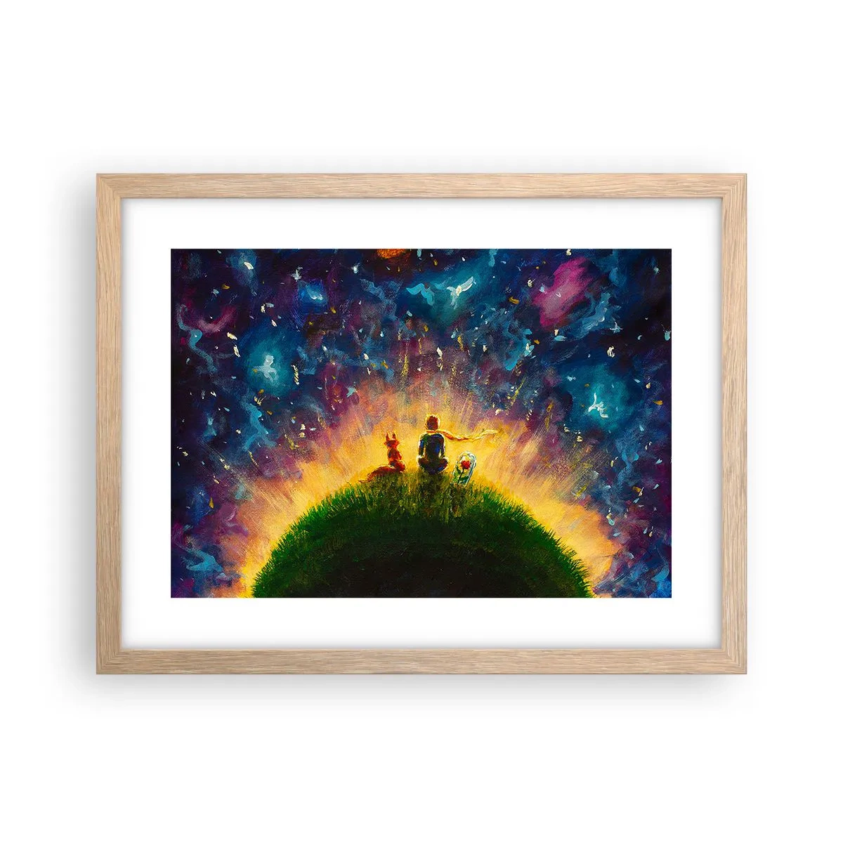 Poster în ramă de stejar deschis - Dragoste și prietenie - întreaga lume - 40x30 cm