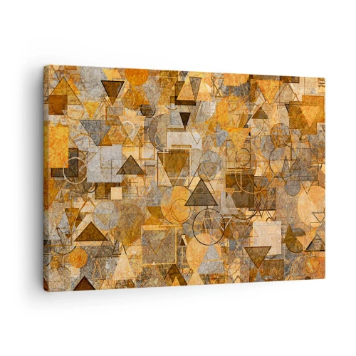 Tablou pe pânză Canvas - Modele geometrice abstracte în nuanțe de auriu - 70x50cm - Lumea băgată în formă - Decorațiune modernă pentru perete pentru living și dormitor ARTTOR