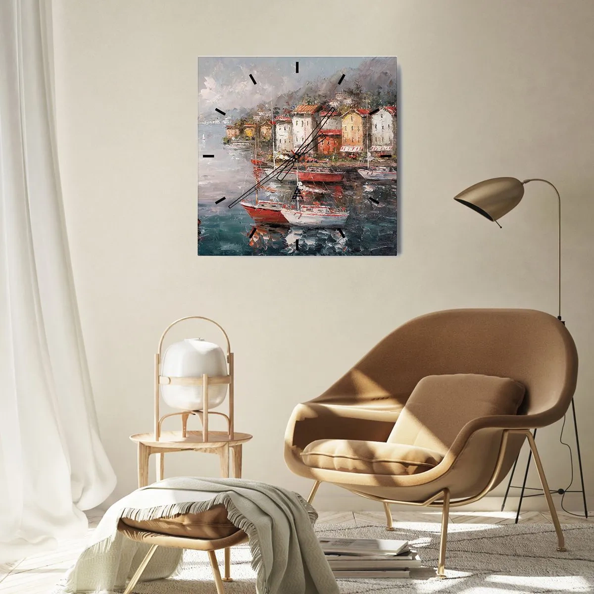 Ceas de perete - Ceas pe sticlă - Portul romantic - 30x30 cm