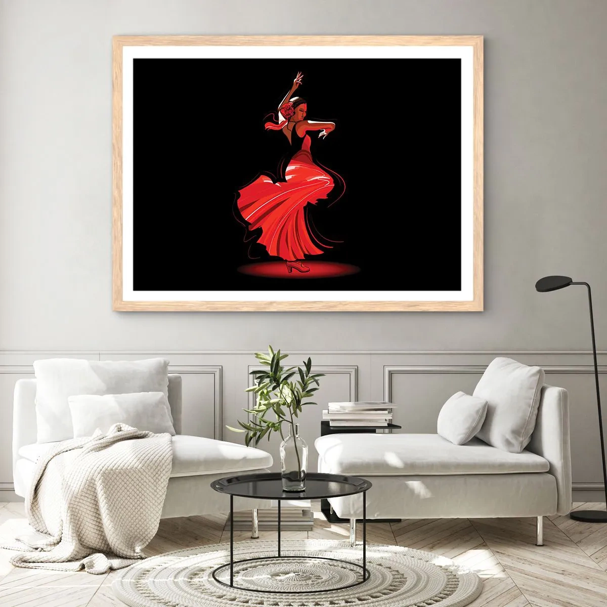 Poster în ramă de stejar deschis - Spiritul înflăcărat al flamenco-ului - 100x70 cm