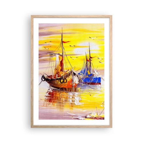 Poster în ramă de stejar deschis - O binemeritată odihnă în port - 50x70 cm