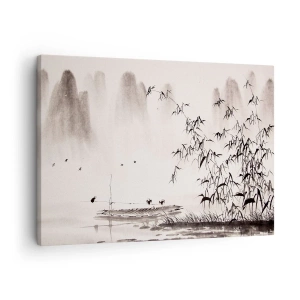 Tablou pe pânză Canvas - Un peisaj minimalist în stil oriental - 70x50cm - Liniștea câmpurilor de orez - Decorațiune modernă pentru perete pentru living și dormitor ARTTOR