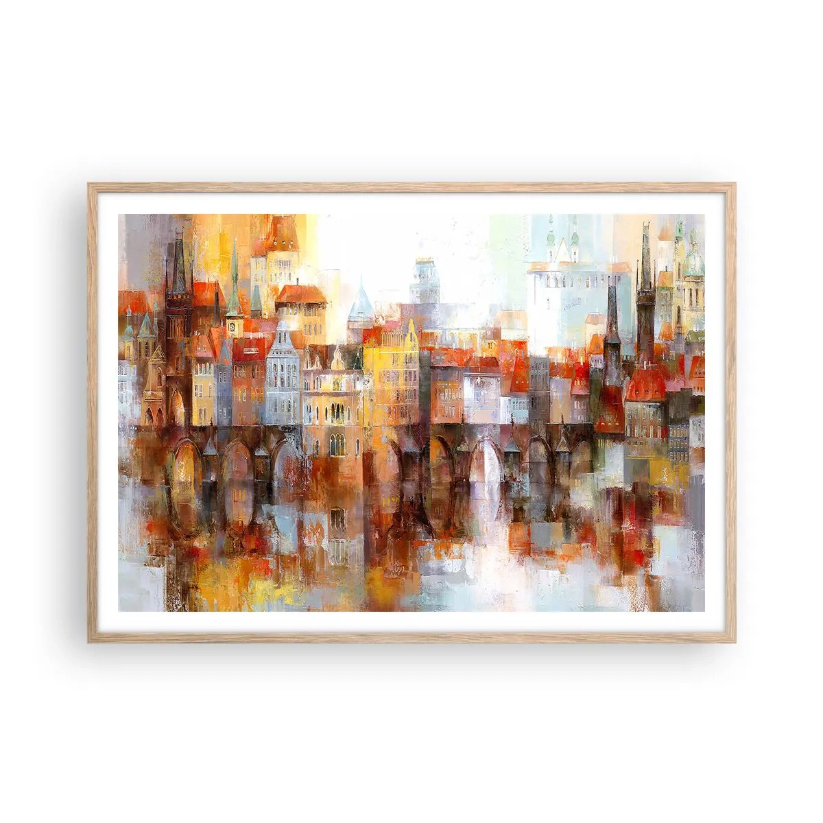 Poster în ramă de stejar deschis - Frumos și sub pod - 100x70 cm