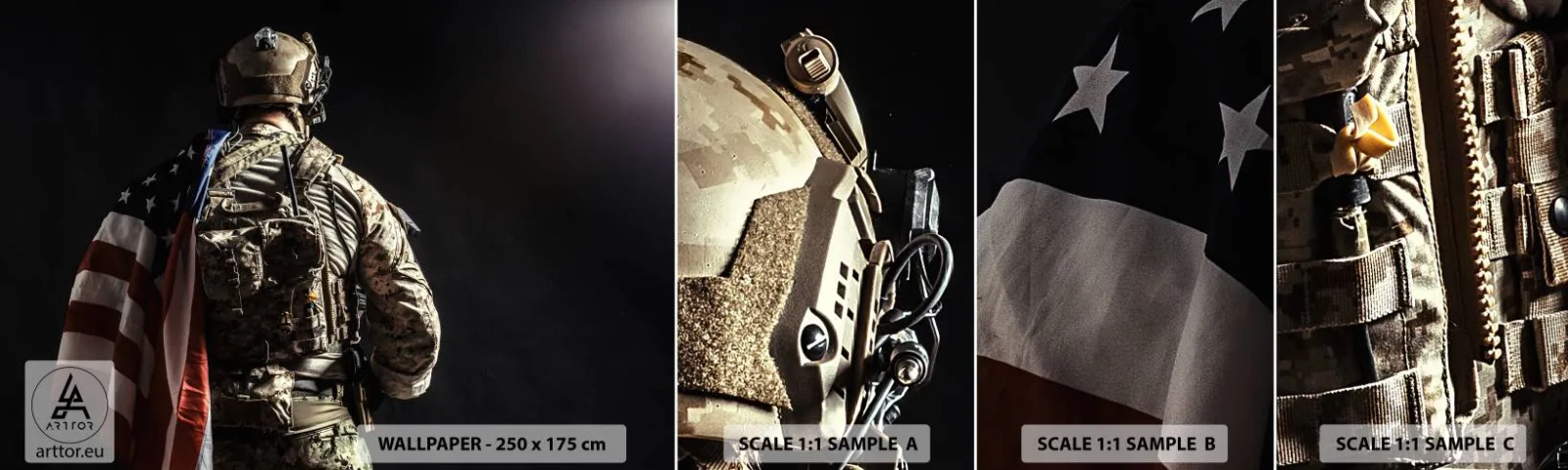 Mostră de Tapet Standard Eco - D-aia - Soldat, Steagul american, Comando - 100x30 cm