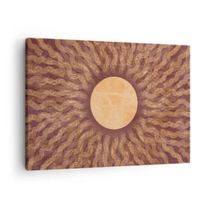 Tablou pe pânză Canvas - Model însorit cu raze pe un fundal în nuanțe de maro - 70x50cm - Icoana soarelui - Decorațiune modernă pentru perete pentru living și dormitor ARTTOR