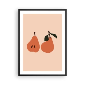 Poster în ramă neagră - O ilustrație minimalistă a două pere pe un fundal bej. - 50x70cm - Dulceața în sine - Decorațiune modernă pentru perete pentru living și dormitor ARTTOR