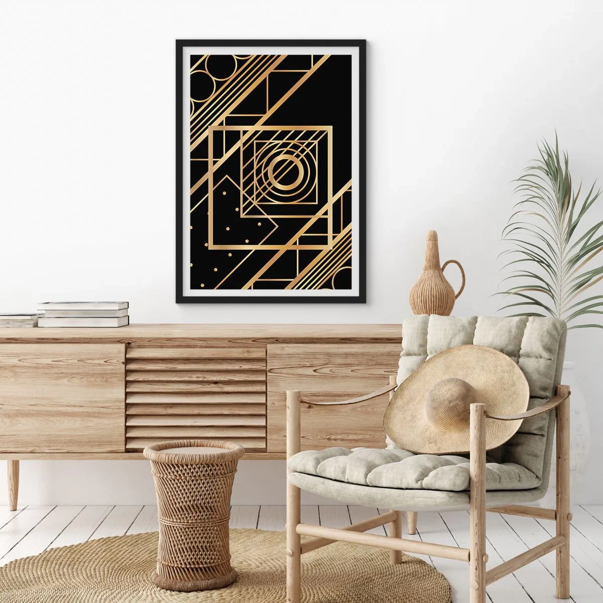 Poster în ramă neagră - Geometrie de aur - 40x50 cm