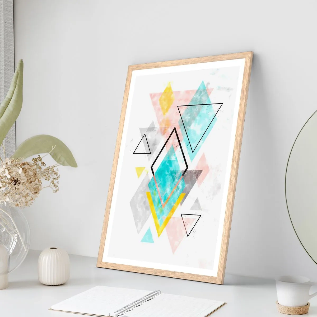 Poster în ramă de stejar deschis - Joc geometric - 30x40 cm