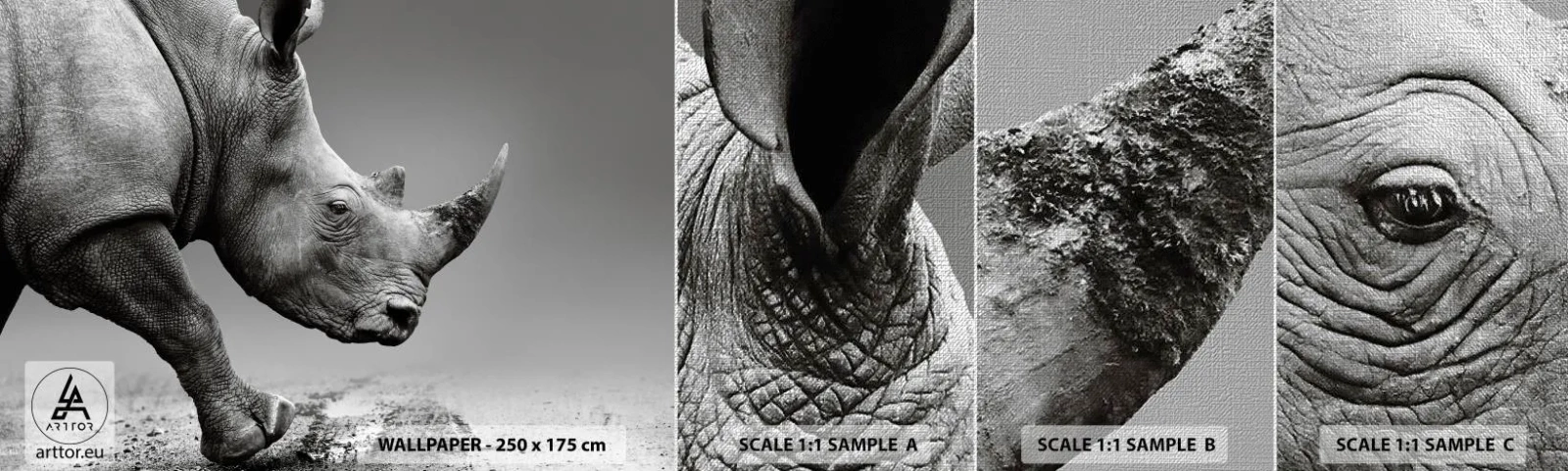 Mostră tapet Premium Canvas - O forță de neoprit - Rinocer, Animale, Africa - 100x30 cm