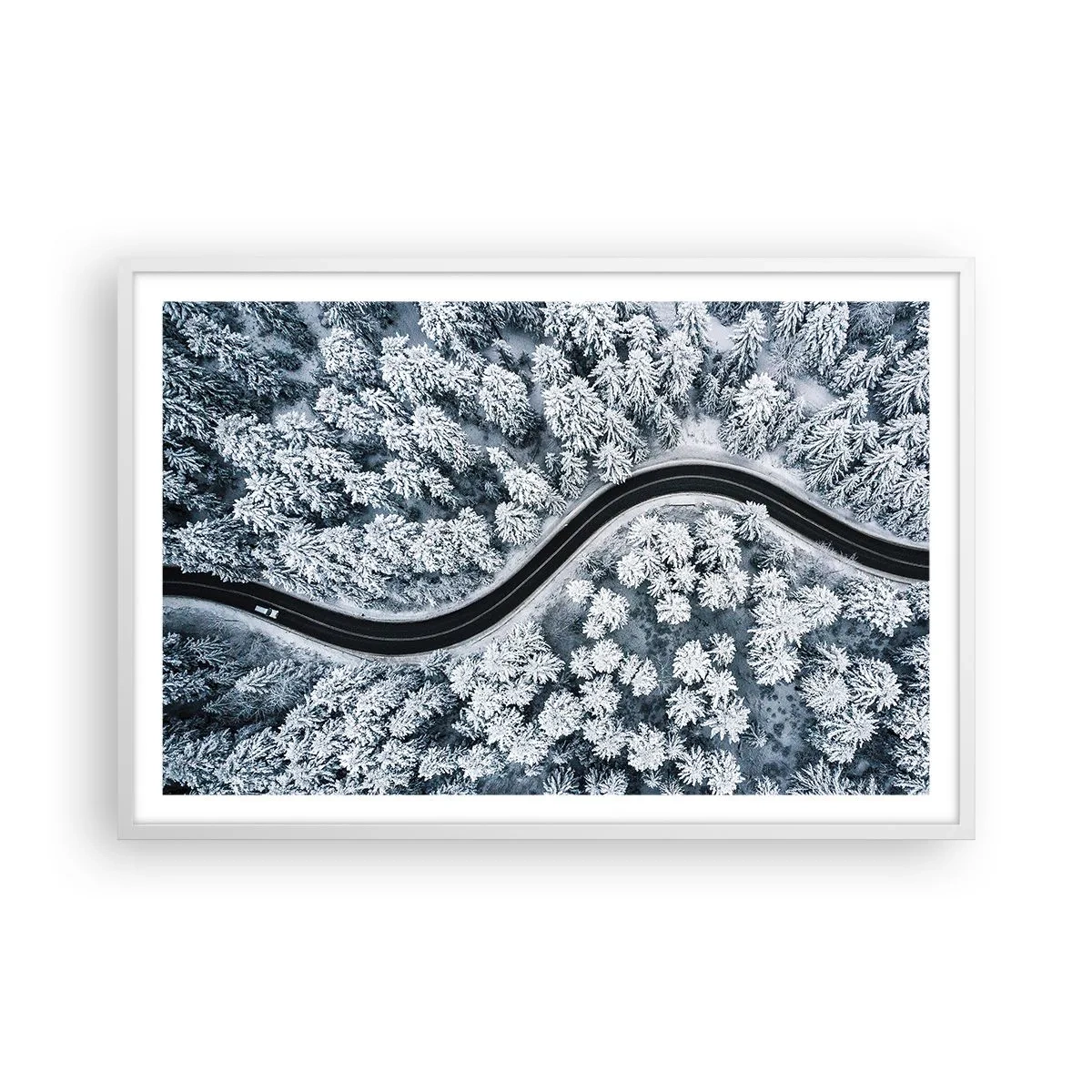 Poster în ramă albă - Prin pădurea de iarnă - 91x61 cm