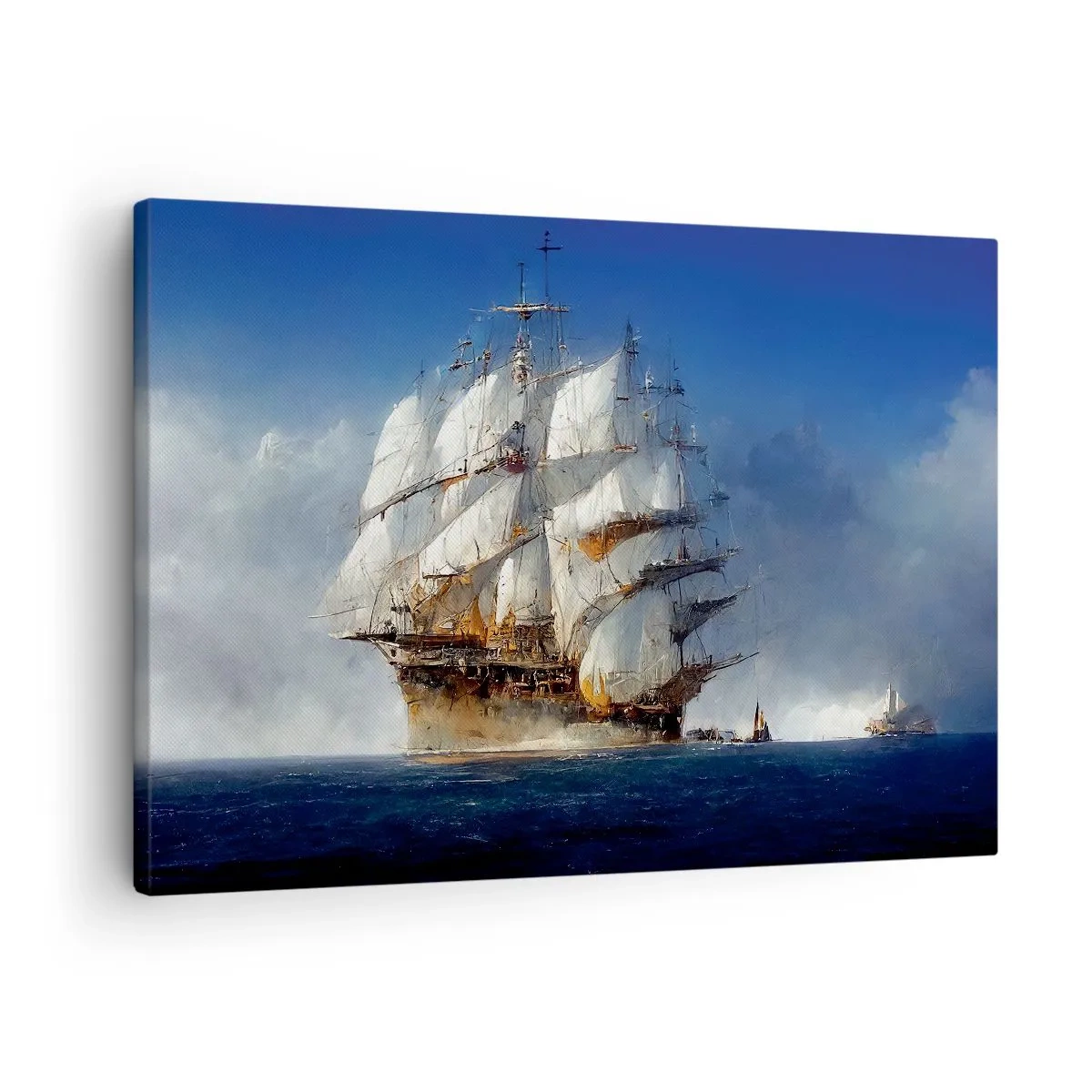 Tablou pe pânză Canvas - O navă cu pânze pe marea deschisă sub un cer albastru - 70x50cm - The great glory! - Decorațiune modernă pentru perete pentru living și dormitor ARTTOR