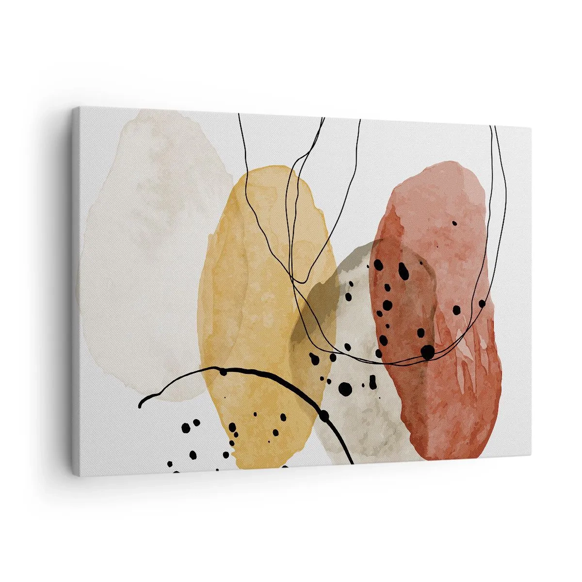 Tablou pe pânză Canvas - Pete abstracte în nuanțe de bej, galben și roșu - 70x50cm - Ca aerul, limpezi și ușoare - Decorațiune modernă pentru perete pentru living și dormitor ARTTOR