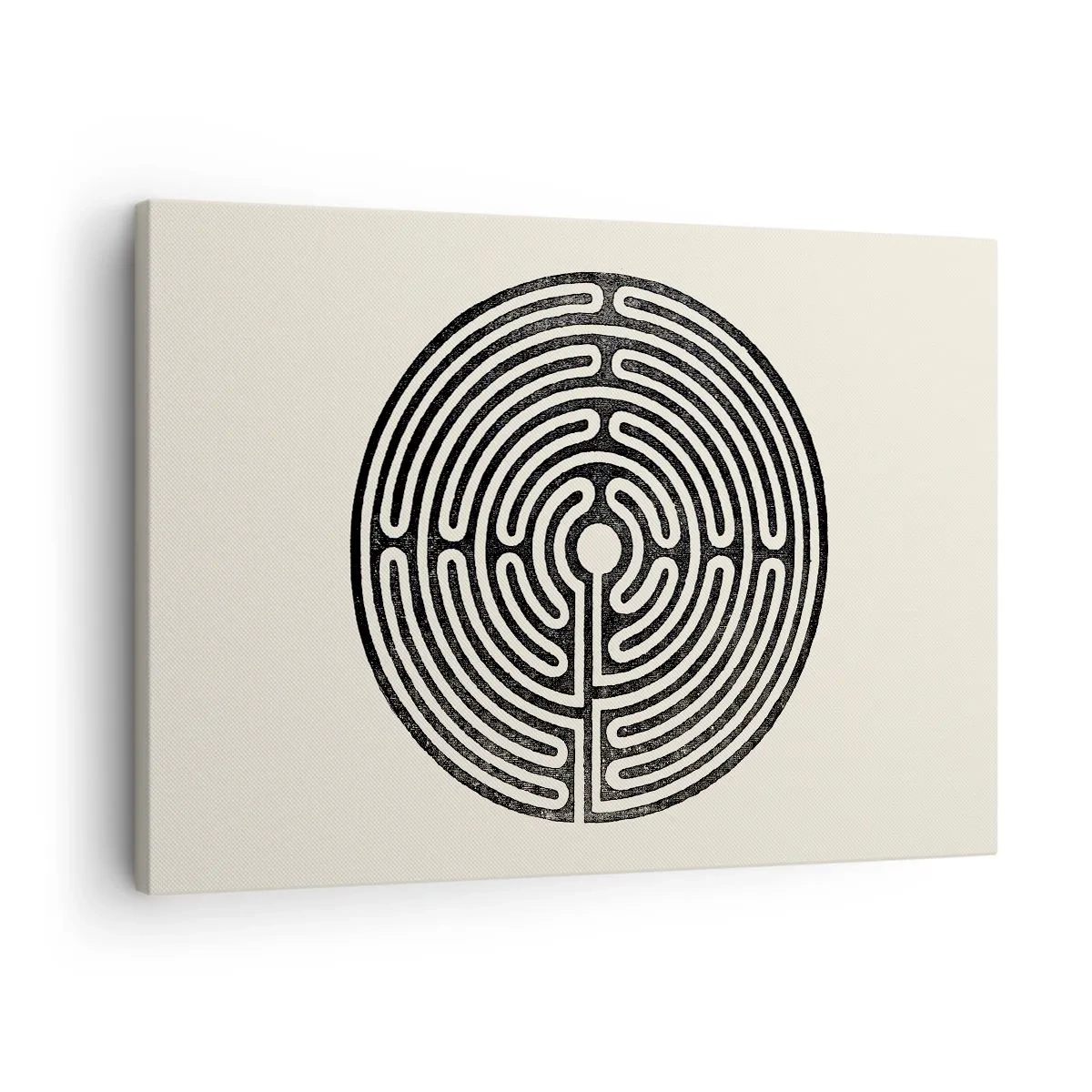 Tablou pe pânză Canvas - Labirint circular alb-negru pe un fundal deschis - 70x50cm - Ordine secretă - Decorațiune modernă pentru perete pentru living și dormitor ARTTOR