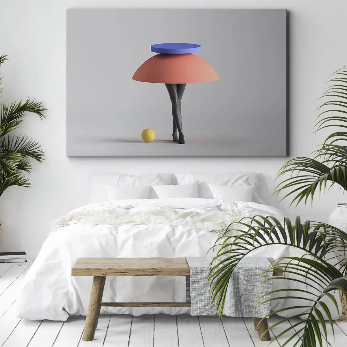 Tablou pe pânză Canvas - Compoziție geometrică abstractă cu picioare și o minge - 70x50cm - Compoziție suprarealistă - Decorațiune modernă pentru perete pentru living și dormitor ARTTOR
