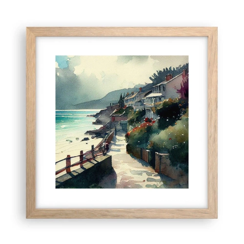 Poster în ramă de stejar deschis - Orășel mediteraneean - 30x30 cm