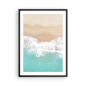 Poster în ramă neagră - O plajă cu vedere la valurile mării și nisip auriu - 50x70cm - Atingere mângâietoare - Decorațiune modernă pentru perete pentru living și dormitor ARTTOR