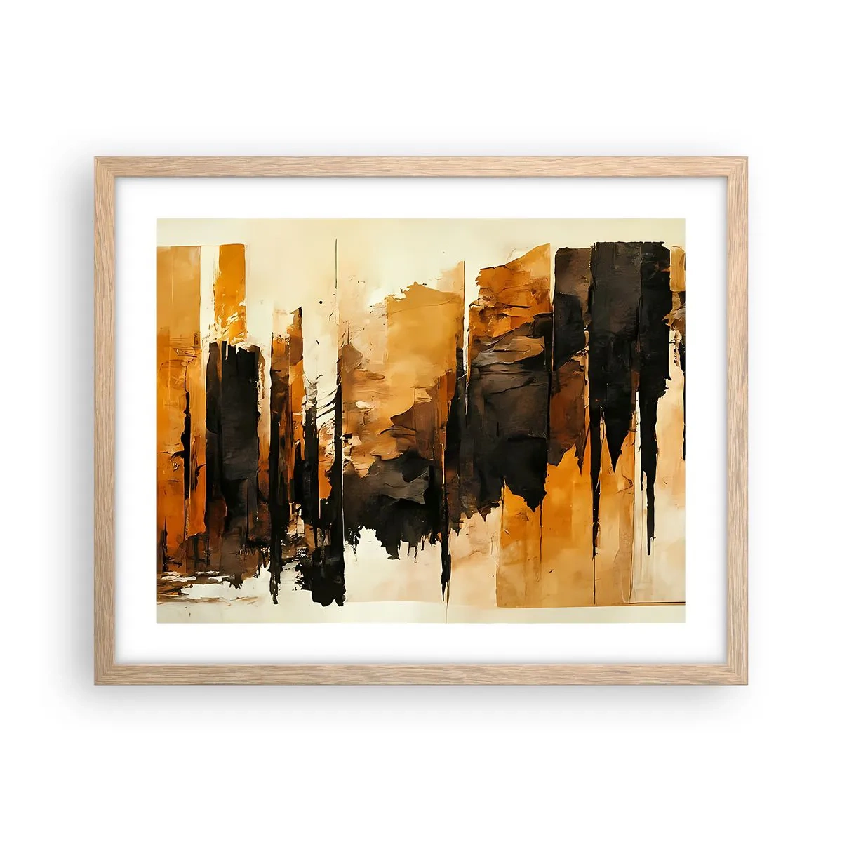 Poster în ramă de stejar deschis - Armonie de negru și auriu - 50x40 cm