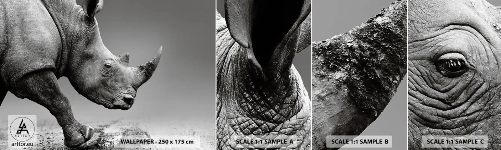 Mostră de Tapet Standard Eco - O forță de neoprit - Rinocer, Animale, Africa - 100x30 cm