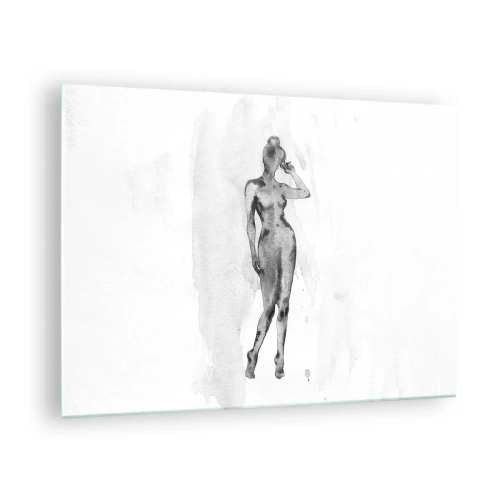 Tablou pe sticlă - Silueta unei femei în nuanțe de gri pe fundal alb - 70x50cm - Un studiu al idealului de feminitate - Decorațiune modernă pentru perete pentru living și dormitor ARTTOR
