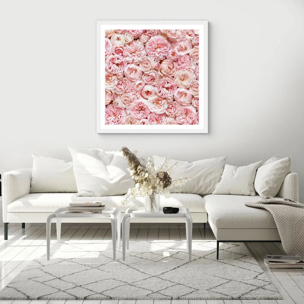 Poster în ramă albă - Presărat cu trandafiri - 60x60 cm