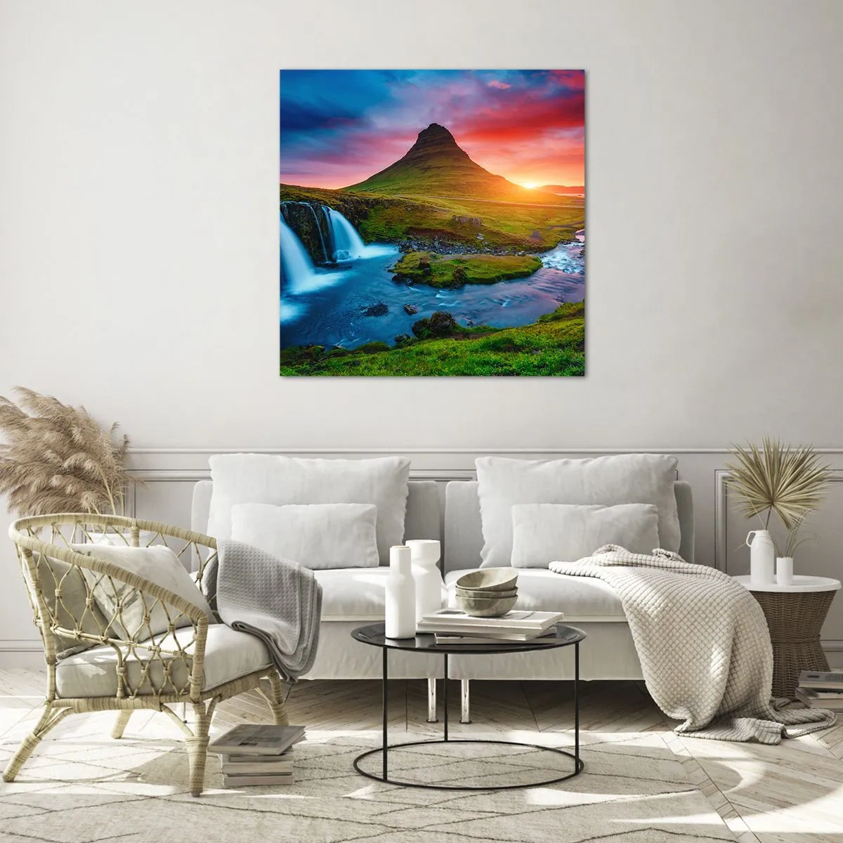 Tablou pe sticlă - Islanda - foc și apă - 40x40 cm