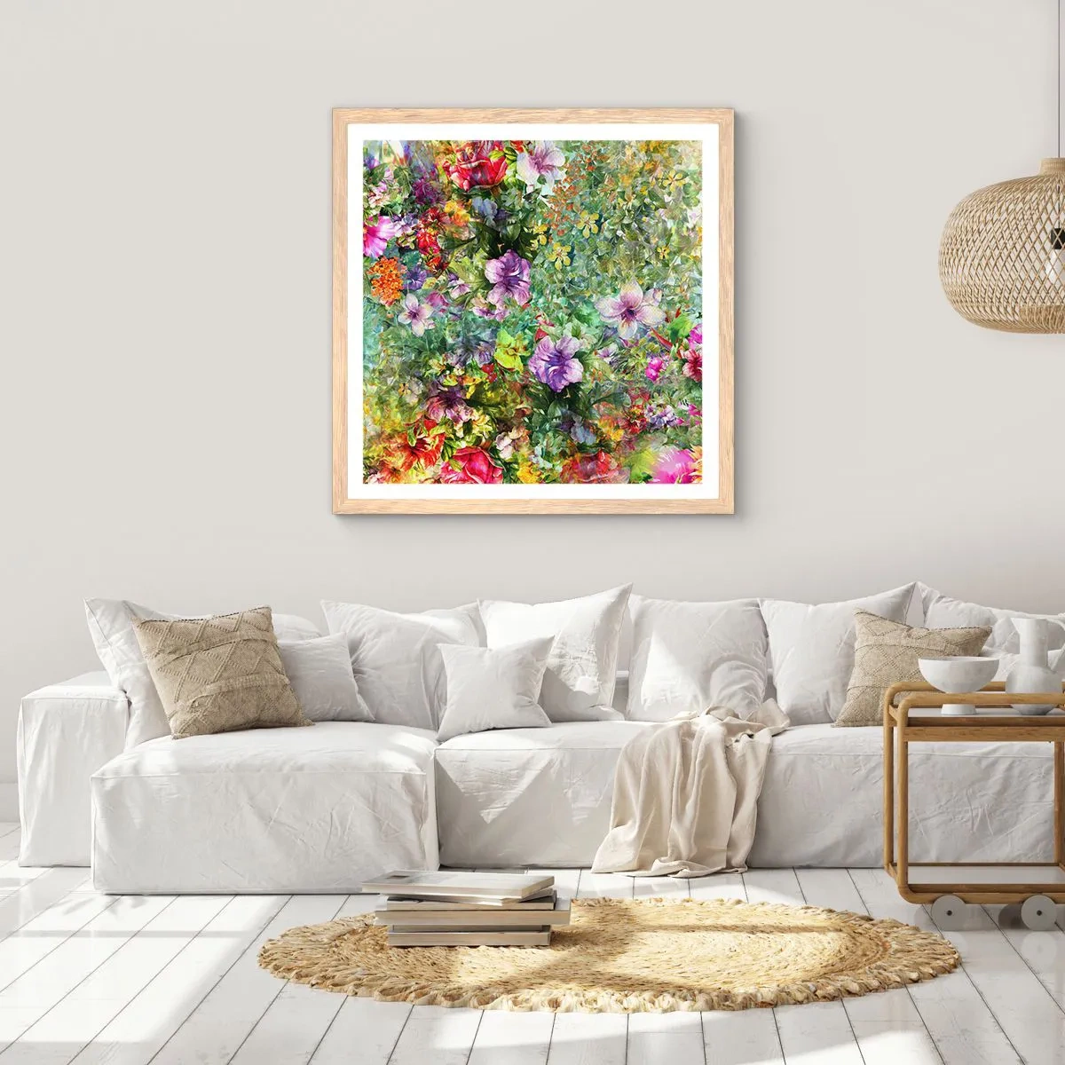 Poster în ramă de stejar deschis - Să ne pierdem în flori - 30x30 cm
