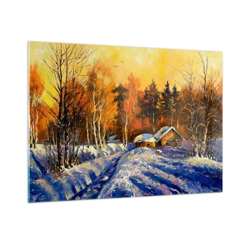 Tablou pe sticlă - Impresie de iarnă în soare - 100x70 cm