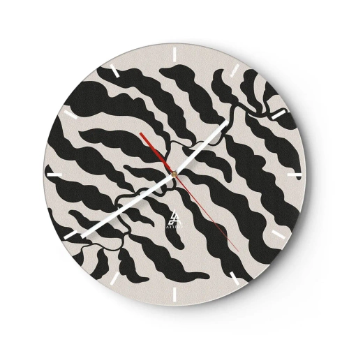 Ceas de perete - Ceas pe sticlă - Forme negre organice asemănătoare frunzelor pe un fundal deschis - 30x30cm - Natura pătratului - Decorațiune modernă pentru perete pentru living, bucătărie și dormitor ARTTOR