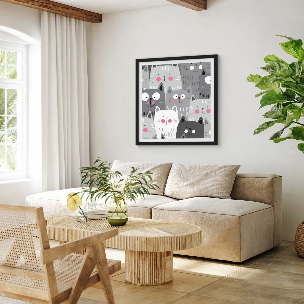 Poster în ramă neagră - Lumea felină - 50x50 cm