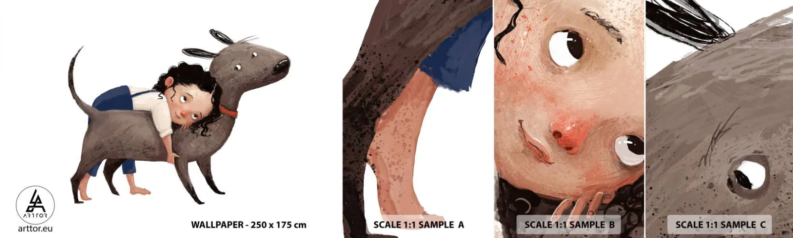 Mostră de Tapet Standard Eco - Cei mai buni prieteni - Pentru copii, Câine, Fată - 100x30 cm