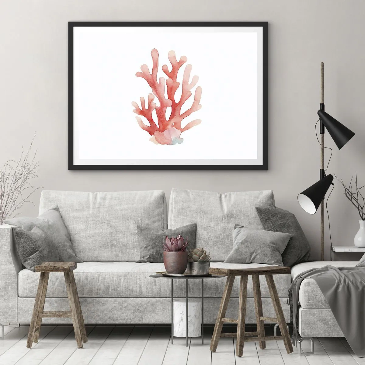 Poster în ramă neagră - Culoare de coral - 70x50 cm