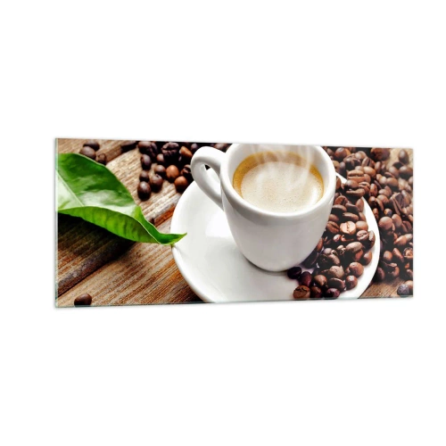 Tablou pe sticlă - Cafea pe bancă - 100x40 cm