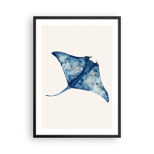 Poster în ramă neagră - Desen al unei pisici de mare în nuanțe de albastru - 50x70cm - Viața în albastru - Decorațiune modernă pentru perete pentru living și dormitor ARTTOR